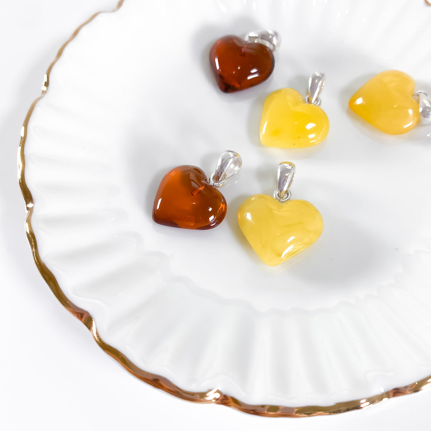 ☀️ Sterling Silver Amber Heart Pendant for Luck