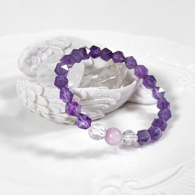 Faceted Amethyst Kunzite and Clear Quartz bracelet for Life Harmony