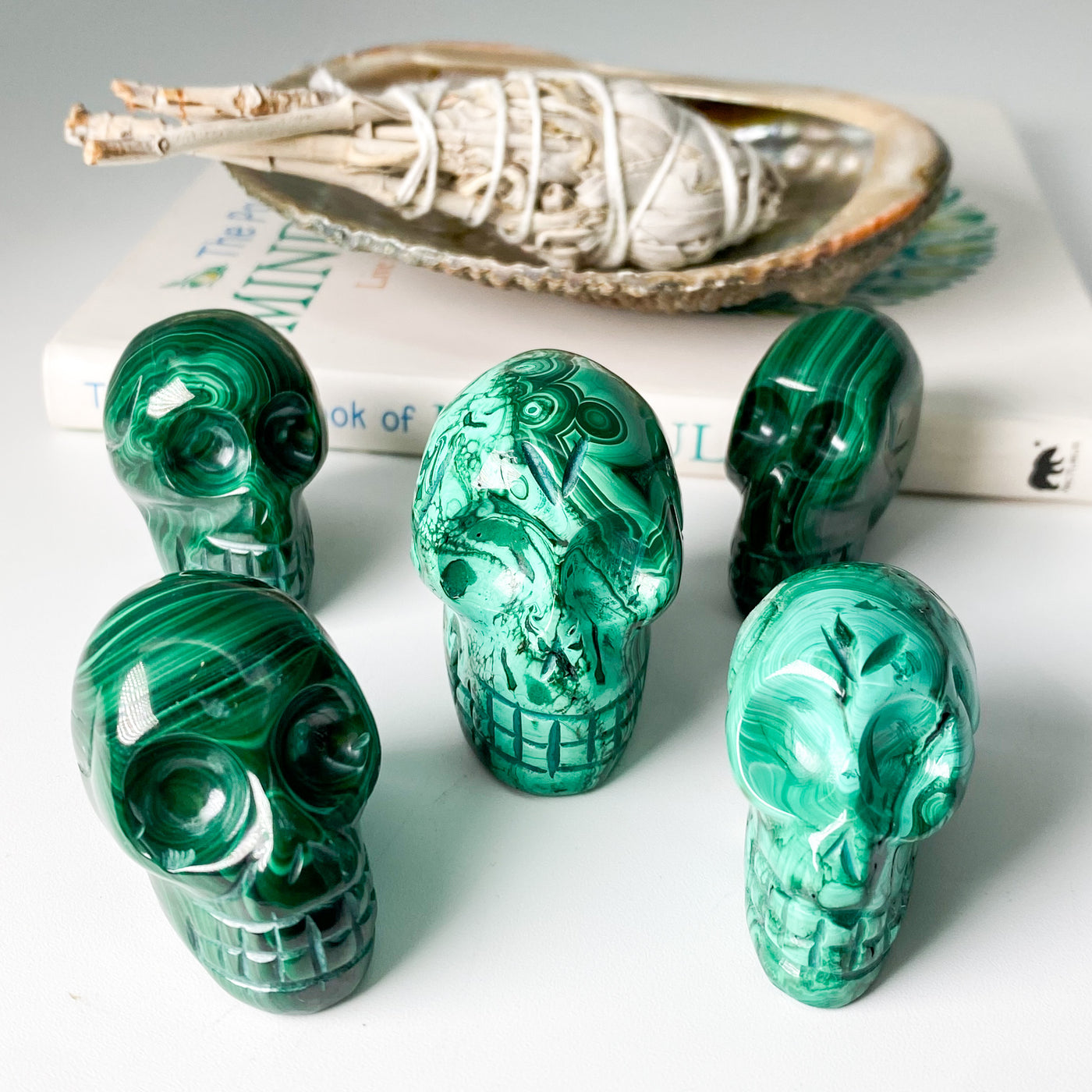 Malachite skulls