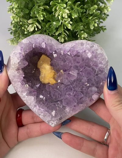 3D Amethyst heart with Calcite inclusion