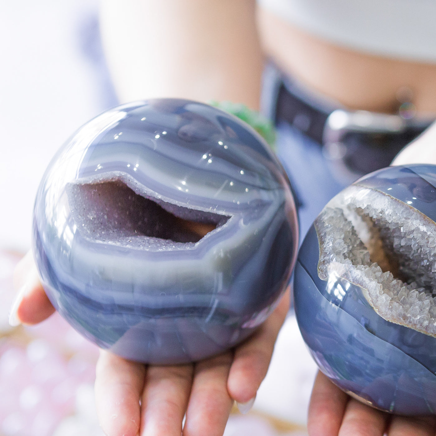 Blue Lace Agate Sphere with a geode inside