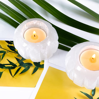 White Selenite Candle Holder for Aura Cleansing