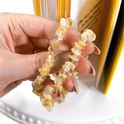 Golden Rutilated Quartz Chip Bracelet for Intuition