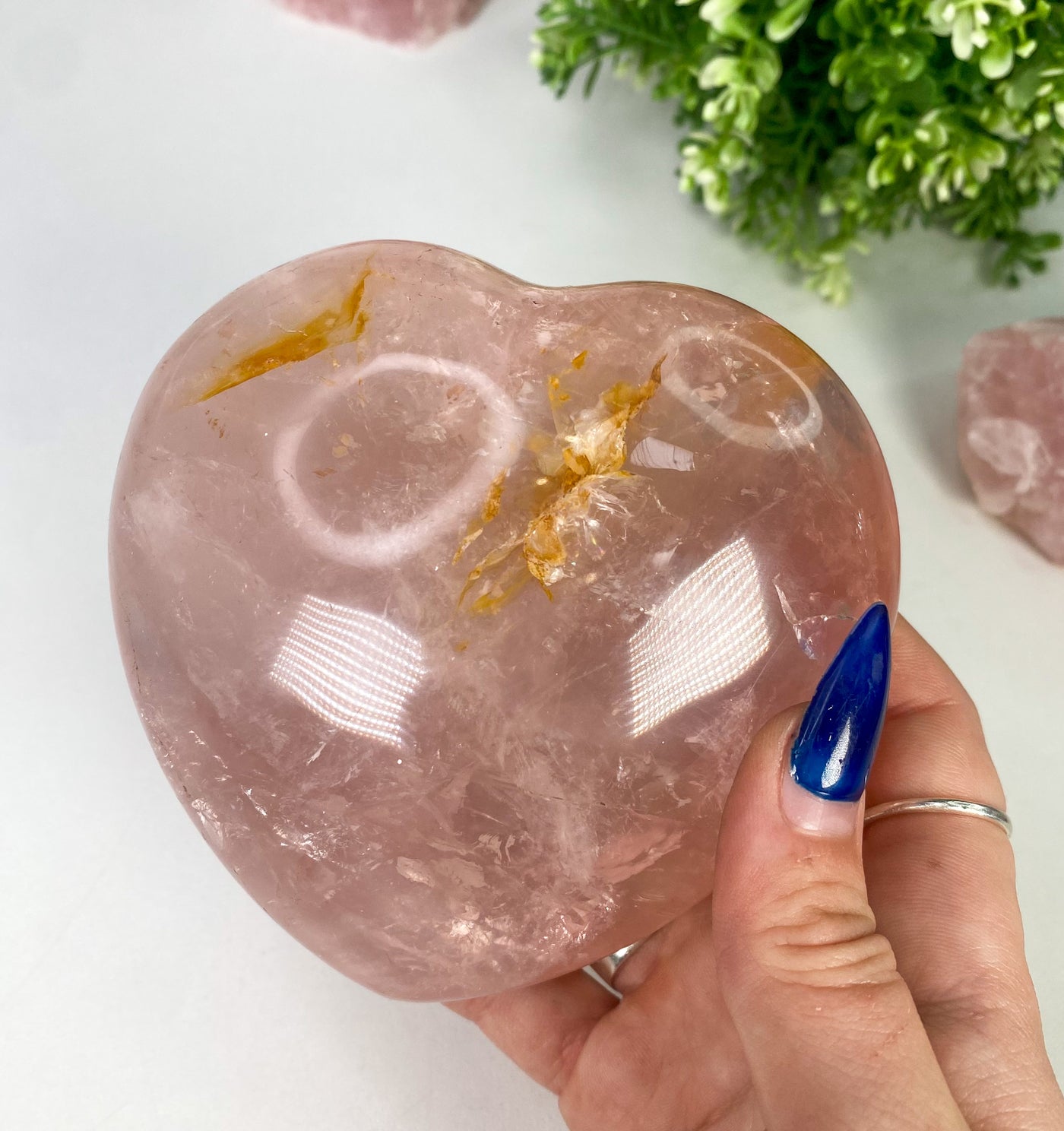 Rose Quartz heart with Hematite inclusions