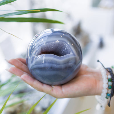Blue Lace Agate Sphere with a geode inside