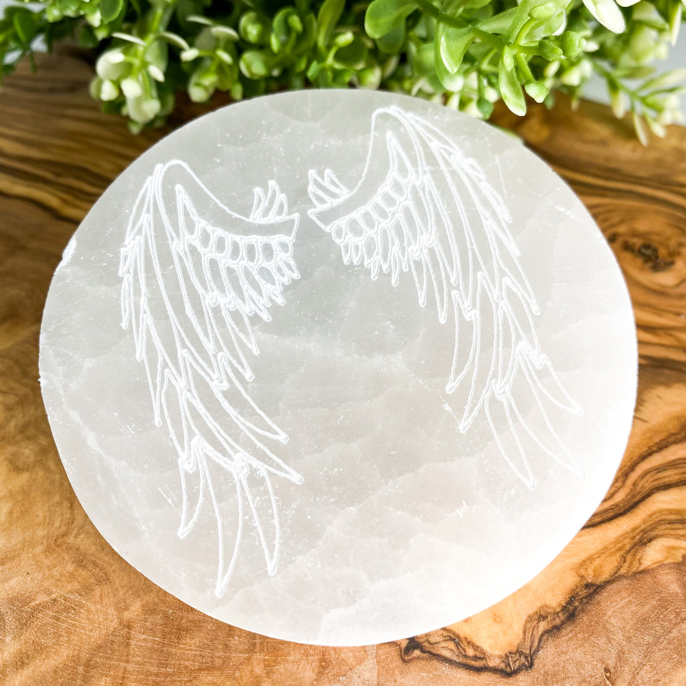 Selenite angel wing charging plate