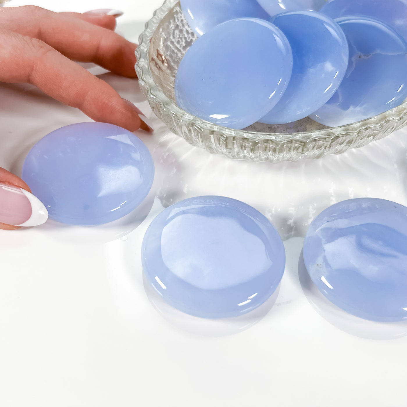 Premium Quality Blue Chalcedony Palm Stones for Stability