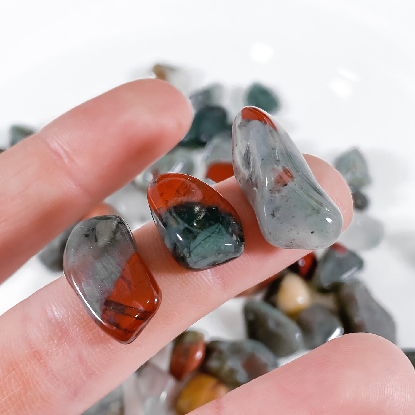 Scoop of Tumbled Bloodstone Jasper Chips