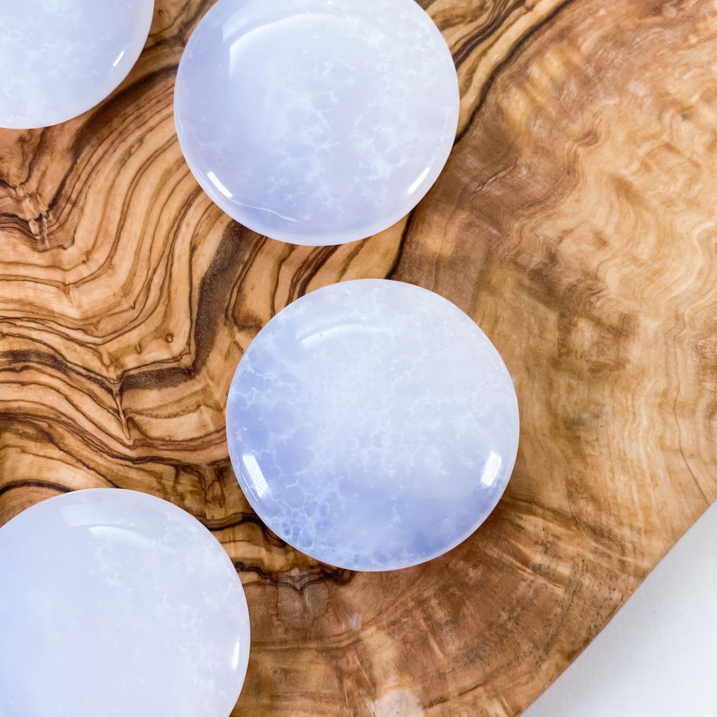 ☁️ Chalcedony Palm Stones with White Hematite Inclusions