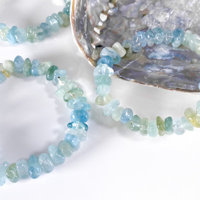 High quality Green/Blue Aquamarine Round Chip Bracelet for Serenity