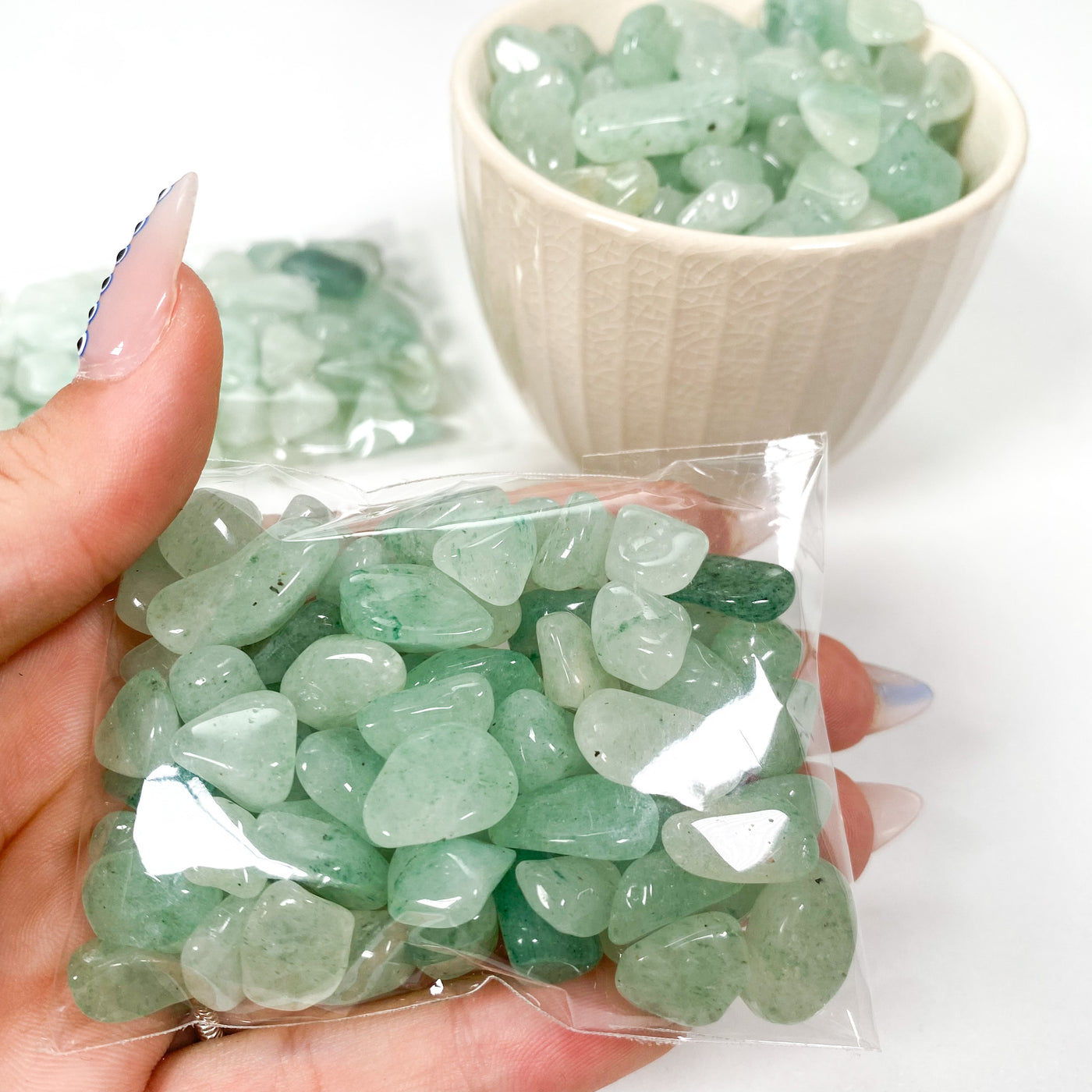 Green Aquamarine chips in pouch