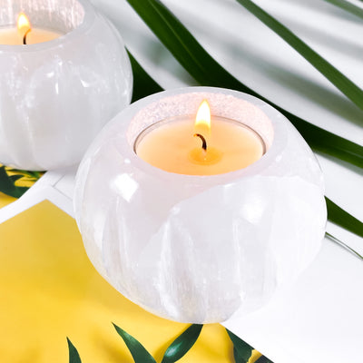 White Selenite Candle Holder for Aura Cleansing