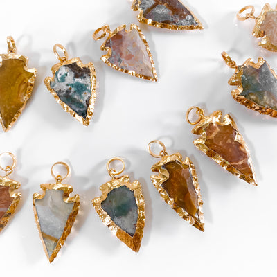 Gold Metal Coated Jasper Arrow Pendants for Peace