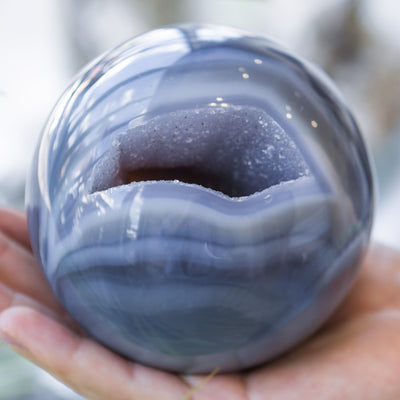Blue Lace Agate Sphere with a geode inside