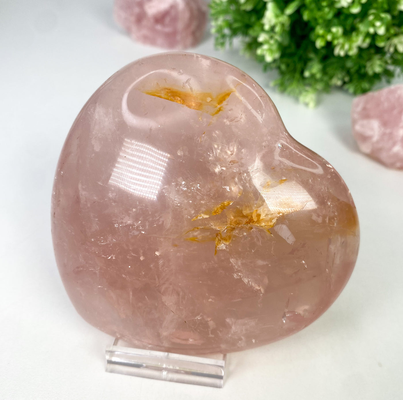 Rose Quartz heart with Hematite inclusions
