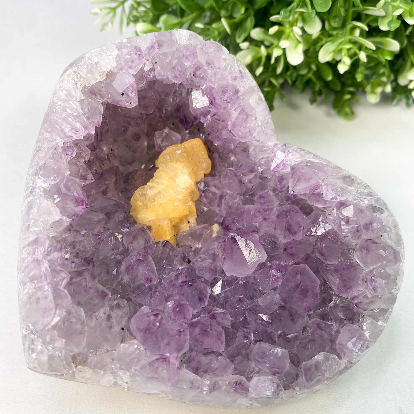 3D Amethyst heart with Calcite inclusion